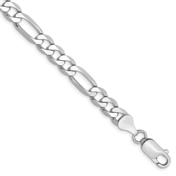 Men's 6mm 14k White Gold Flat Figaro Chain Bracelet 7 Inch